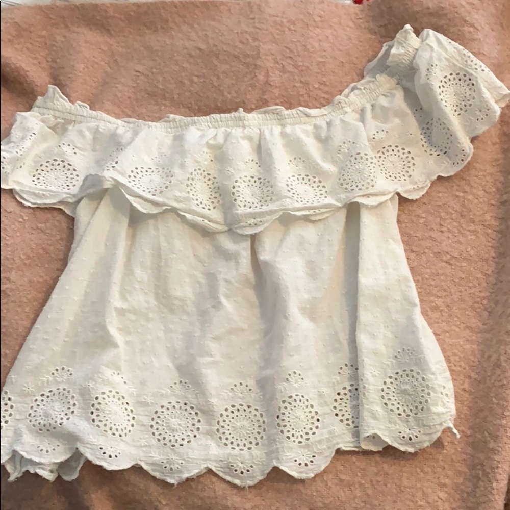 American eagle off the shoulder eyelet shirt